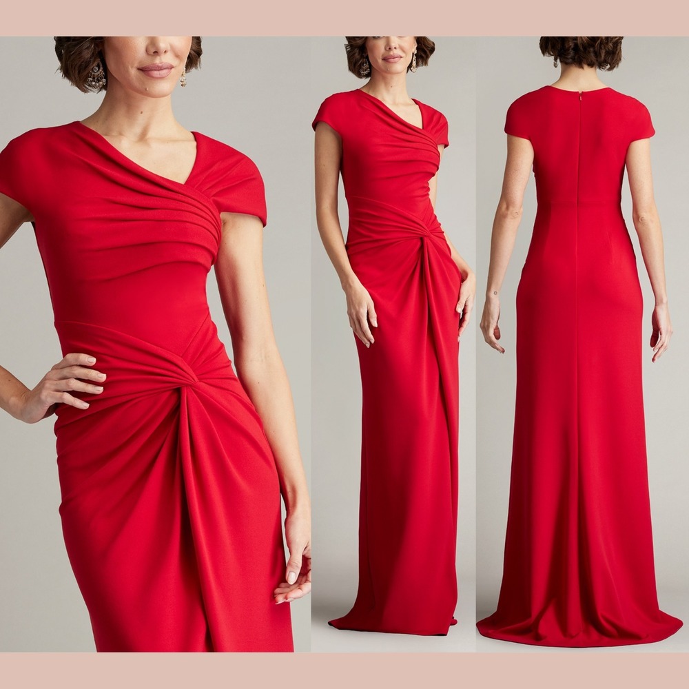 NWD $458 TADASHI SHOJI [ Small ] Russo Asymmetric‎ Twist-Knot Gown Red J2156